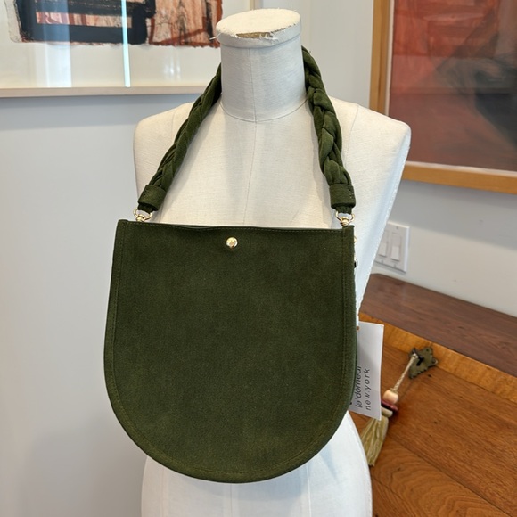 ahdorned U Shaped Braided Strap Suede Bag - Army Green - Picture 2 of 4